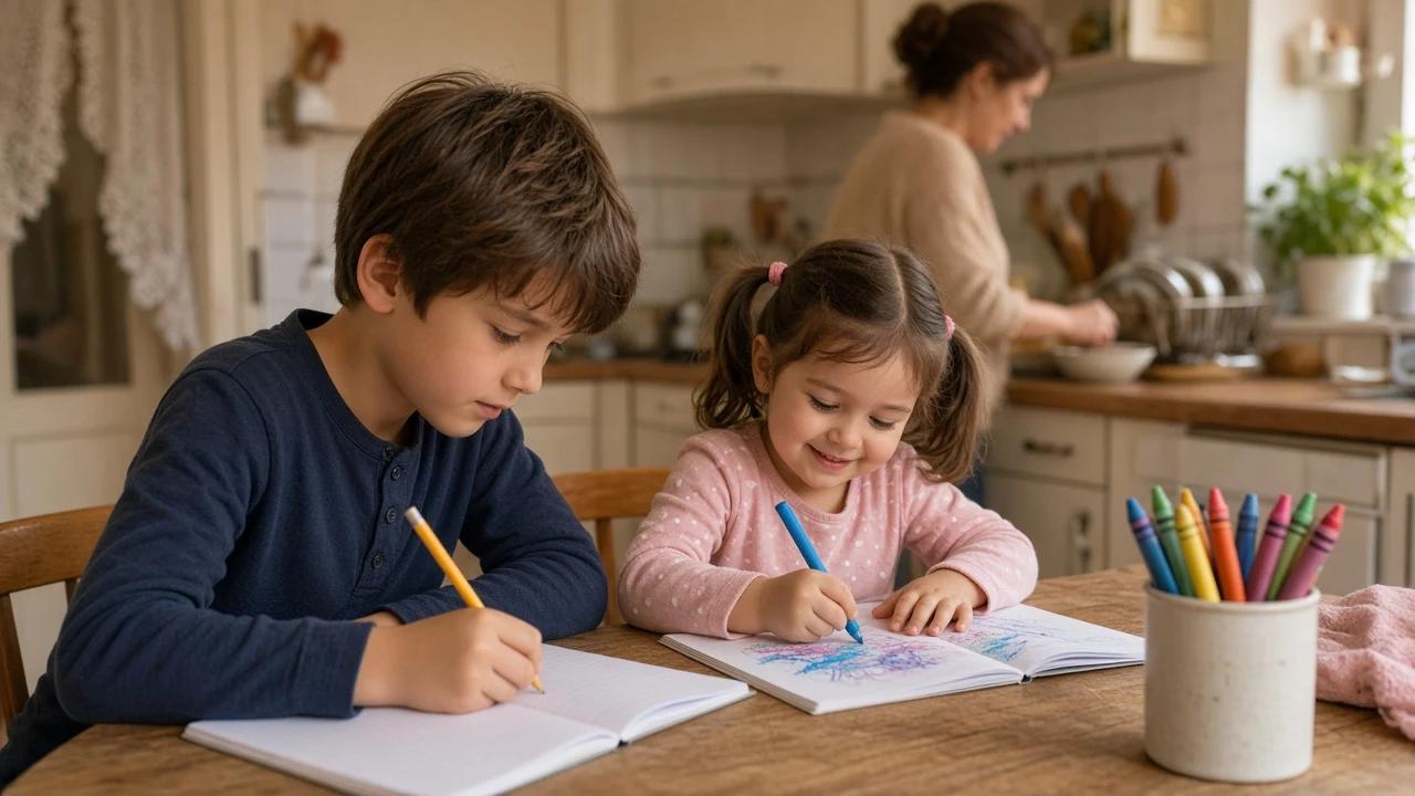 Mlađe dete za stolom dok prvak radi domaći: 15 minuta mira za oboje